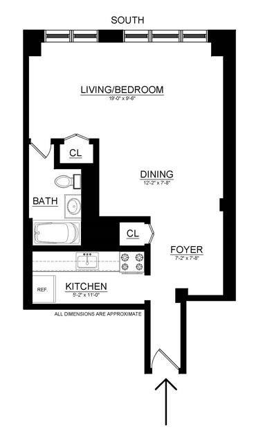 Floor plan for studio, 497 sqft